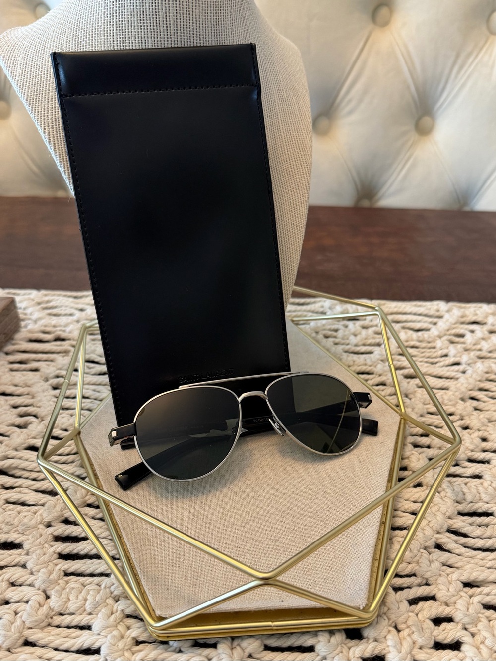 Saint Laurent 54mm Aviator Sunglasses with Case - Black/Silver - New with Tags